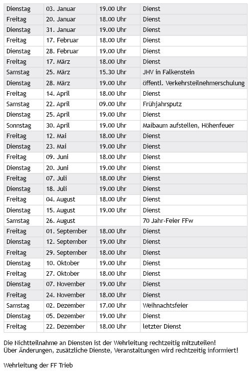 Dienstplan 2023